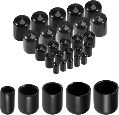 Sourcing Map 25Pcs Round End Caps 6mm 9mm 12mm 16mm 19mm Black Vinyl Kit