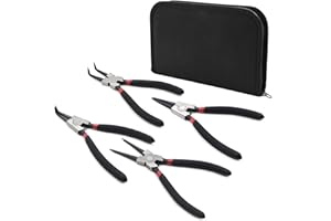 MFBJXC 4 Pack 7" Snap Ring Pliers Set with Storage Pouch, Heavy Duty Internal/External Circlip Pliers Kit with Straight/Bent Jaw, Precision Spring Loaded Pliers for Ring Remover Retaining