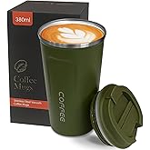 YINBAOGE Insulated Travel Coffee Mug, Spill & Leak Proof, Portable To Go Camping Stainless Steel Coffee Tumbler, Reusable Thermal Coffee Cup with Lid for Hot & Cold Drinks (2nd-Green, 12 OZ)