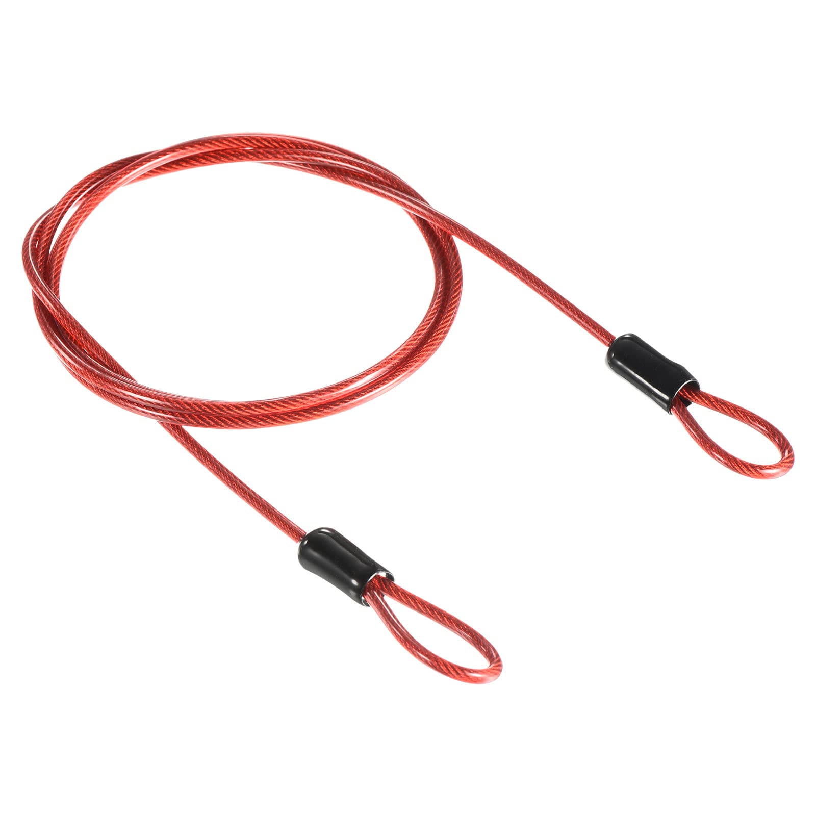 PATIKIL Security Steel Cable 2.5mm x 1m/3.28ft Coated Luggage Lock Wire Rope with Double Loop Red