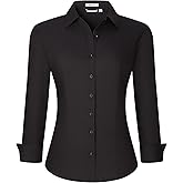 WARHORSEE Womens Button Down Shirt Long Sleeve Work Dress Shirts, V Neck Easy Care Stretchy Business Casual Blouses for Women