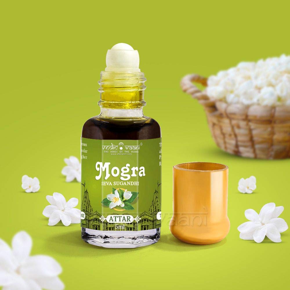 Vedic Vaani Natural Pure Fresh Mogra Sugandhi Attar Ittar Aroma Fragrance Perfume Oil, Roll-On for T