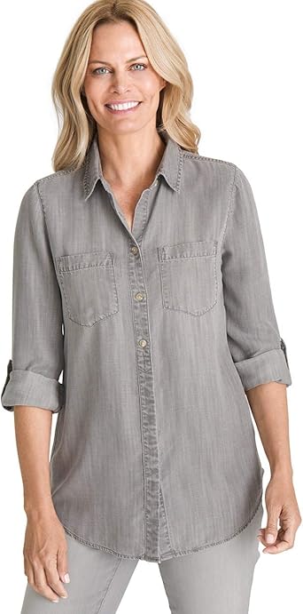 half button denim shirt