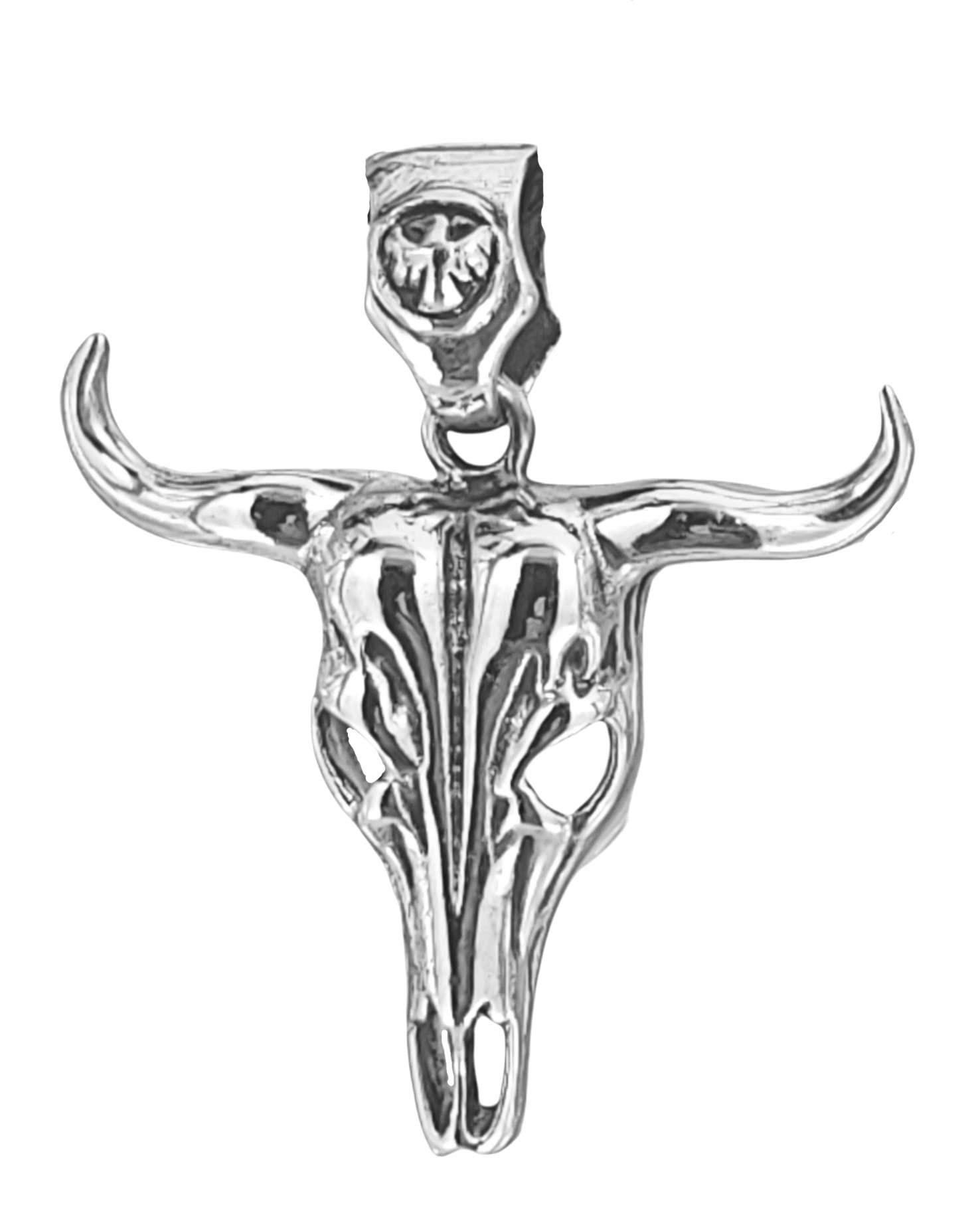 Kiss of Leather Bull Skull Pendant 925 Sterling Silver Nr.36A