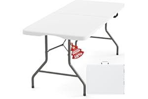 Fenbeli Upgraded 18% Thickened Folding Table 6ft Made of HDPE Plastic, Heavy Duty (25lb), Stable Thicker Legs, Dining Indoor Outdoor for Camping, Picnic and Party, White