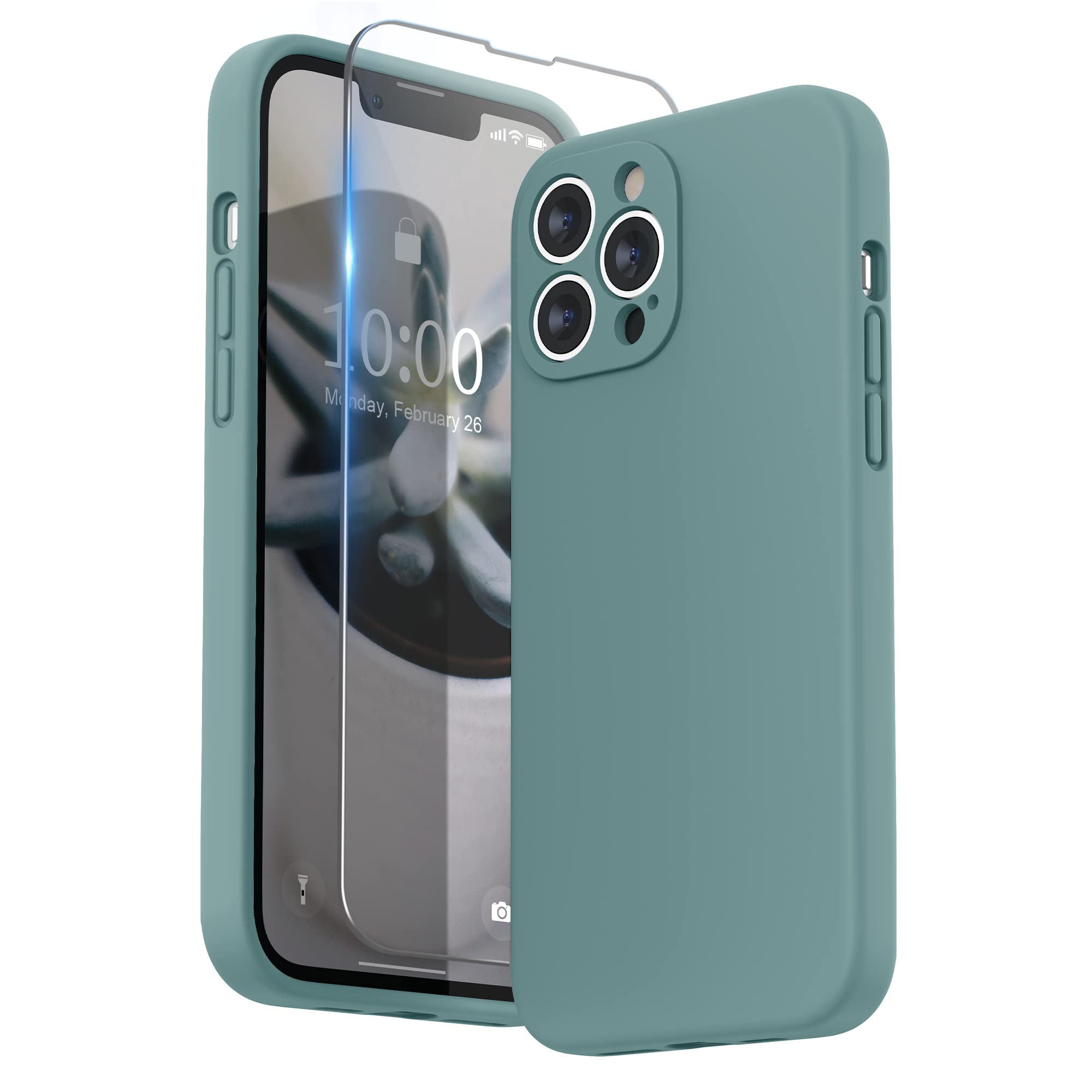 SURPHY Compatible with iPhone 13 Pro Max Case with Screen Protector, Liquid Silicone Protection for Each Lens Shockproof Thickened Rubber Cover for iPhone 13 Pro Max 6.7 inch 2021, Cactus Green — image 1