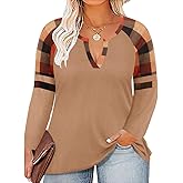 TIYOMI Plus Size Shirt for Women Long Sleeve Tops Round Neck Raglan Color Block Tee XL-5XL