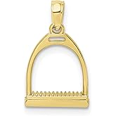 10k Yellow Gold Stirrup Pendant Necklace for Women with Detailed 3D Horse Design, Equestrian Symbol of Strength and Stability, Western Riding Jewelry for Country Style or Horse Lover Collection