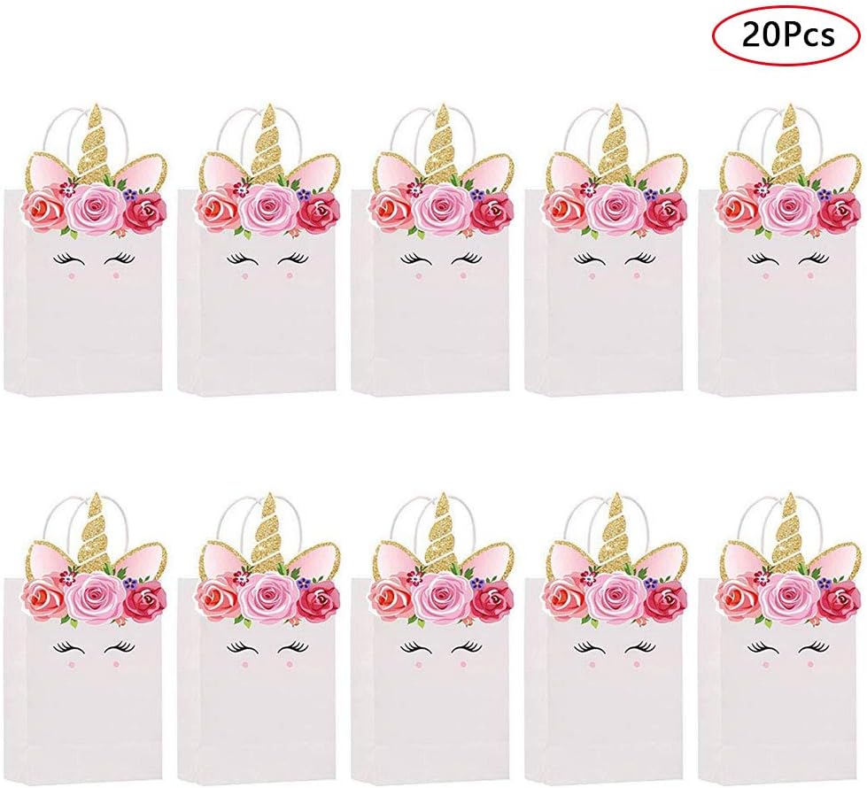 gotyou 20 Unicorn Gift Bags,Gift Treat Bags Shopping Bags Party Favor Bags with Handle,Wedding Gifts,Decorated Paper Bags, Presents Packaging Bag,Birthday Christmas Wedding(21*15*8cm)