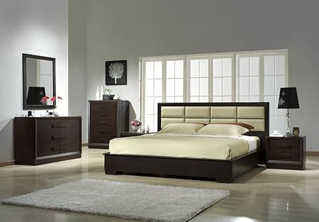 J M Furniture Boston Brown Veneer With Off White Leather