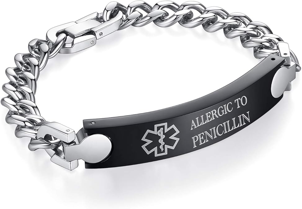 LinnaLove Allergic to penicillin Medical Alert Bracelet for Men