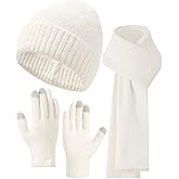 Hat Scarf And Gloves Set For Women,Womens Winter Beanie Hats Long Scarf Scarves Knit Touchscreen Gloves For Cold Weather
