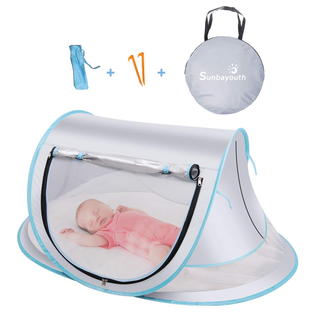 SUNBA YOUTH Baby Tent, Portable Baby Travel Bed, UPF 50+ Sun Shelters for Infant, Pop Up Beach Tent, Baby Travel Crib with Mosquito Net, Sun Shade … (Gray)