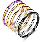 INENIMARTJ 2mm Thin Titanium Stainless Steel Knuckle Stacking Midi Rings,Stackable Dome Band Finger Ring Set for Women Men,5Pcs Simple Stylish Polished Wedding Ring Size 6-11