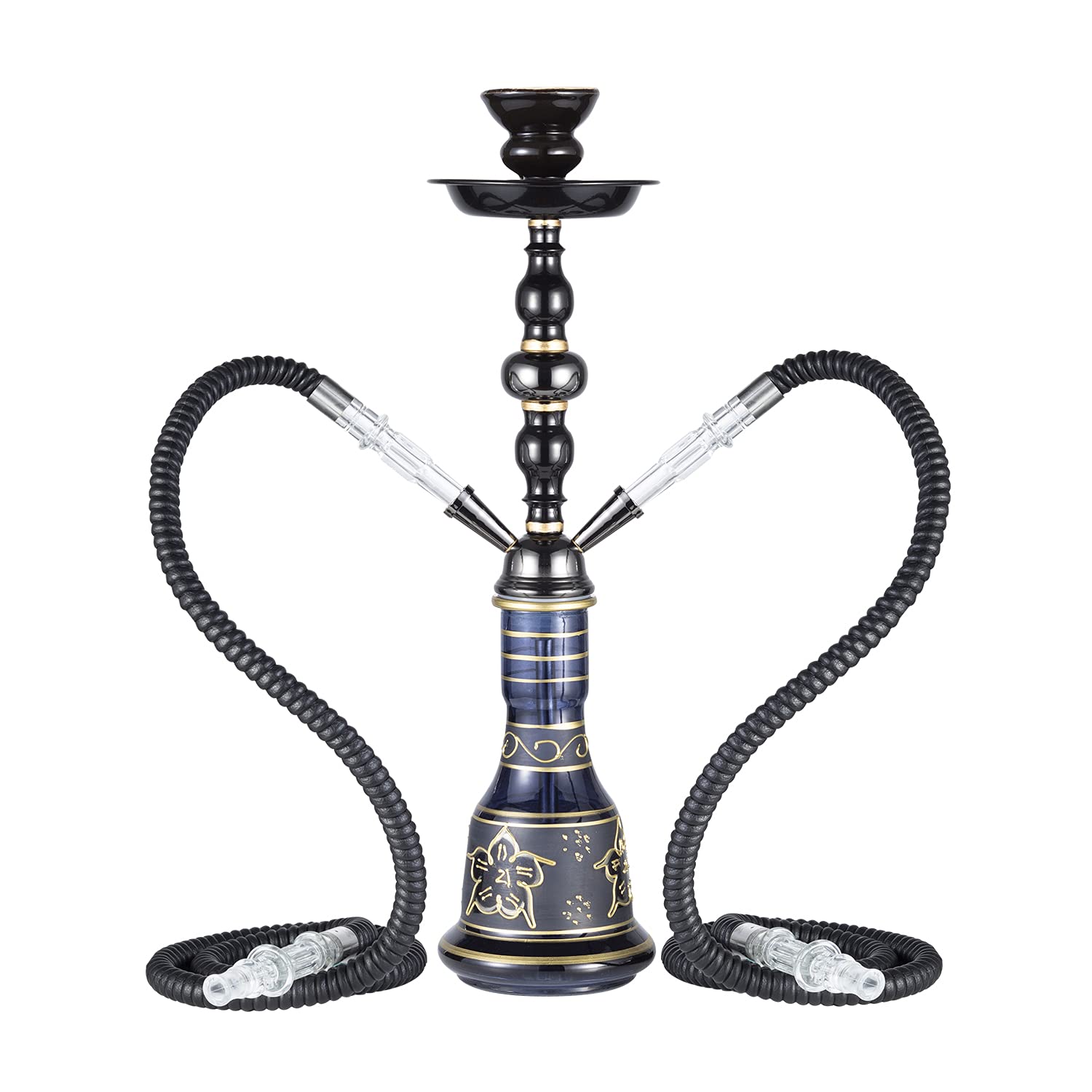 Photo 1 of 20" Hookah set - 2 Hose Premium Shisha Hookah Kit with Glass Vase, Ceramic Bowl and Coal Tongs Ashtray for Better Shisha Narguile Smoking (Black)