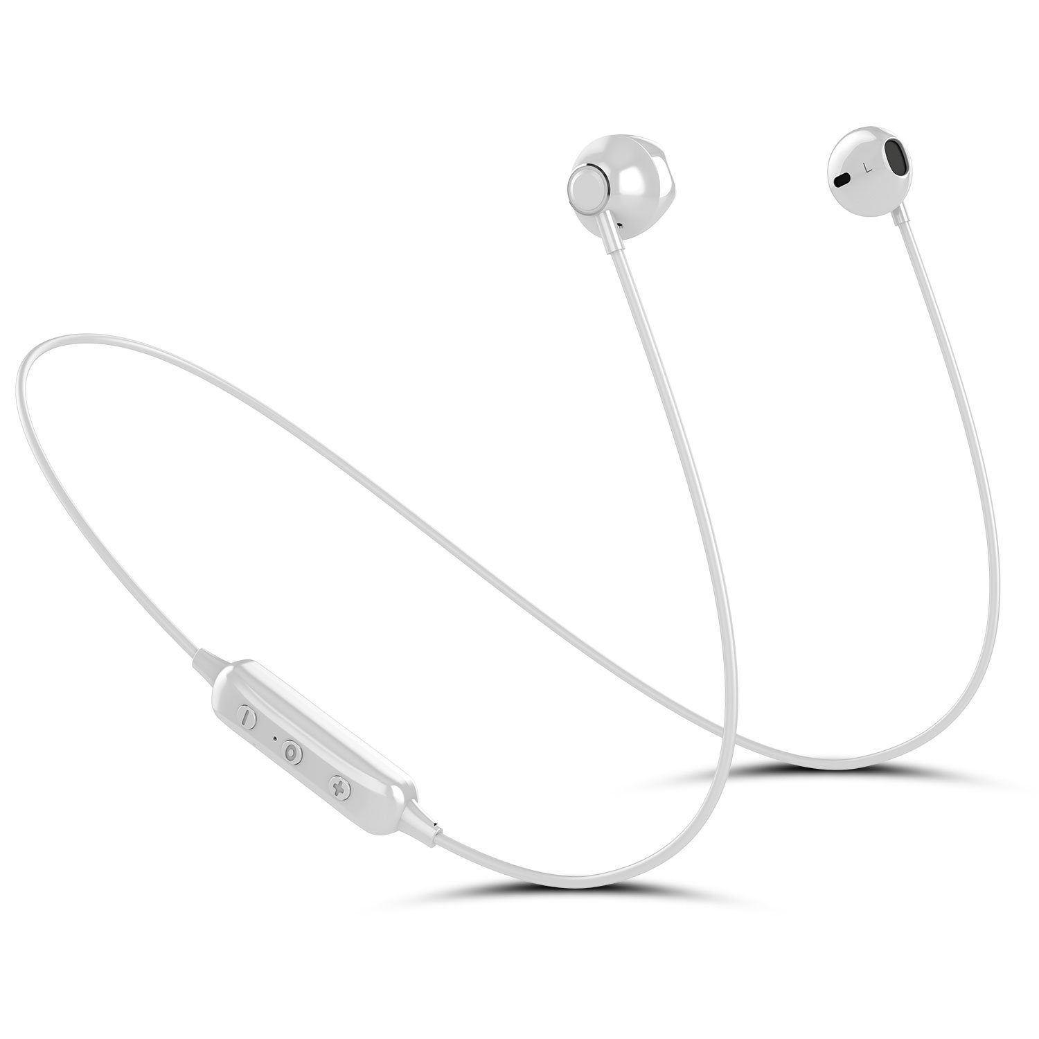 Bluetooth Headphones Wireless, Earphones Stereo Magnetic Earbuds, Sweatproof Mobile Headsets, Secure Fit, Noise Cancelling Mic, Clear Voice Capture & 5 Hrs Playtime for Gaming, Sports (White W2)