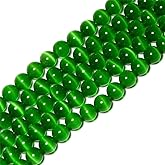 HAAMIIQII 60pcs 6mm Dark Green Cat Eye Beads Round Loose Gemstone Beads for Jewelry Making Strand 15 Inch