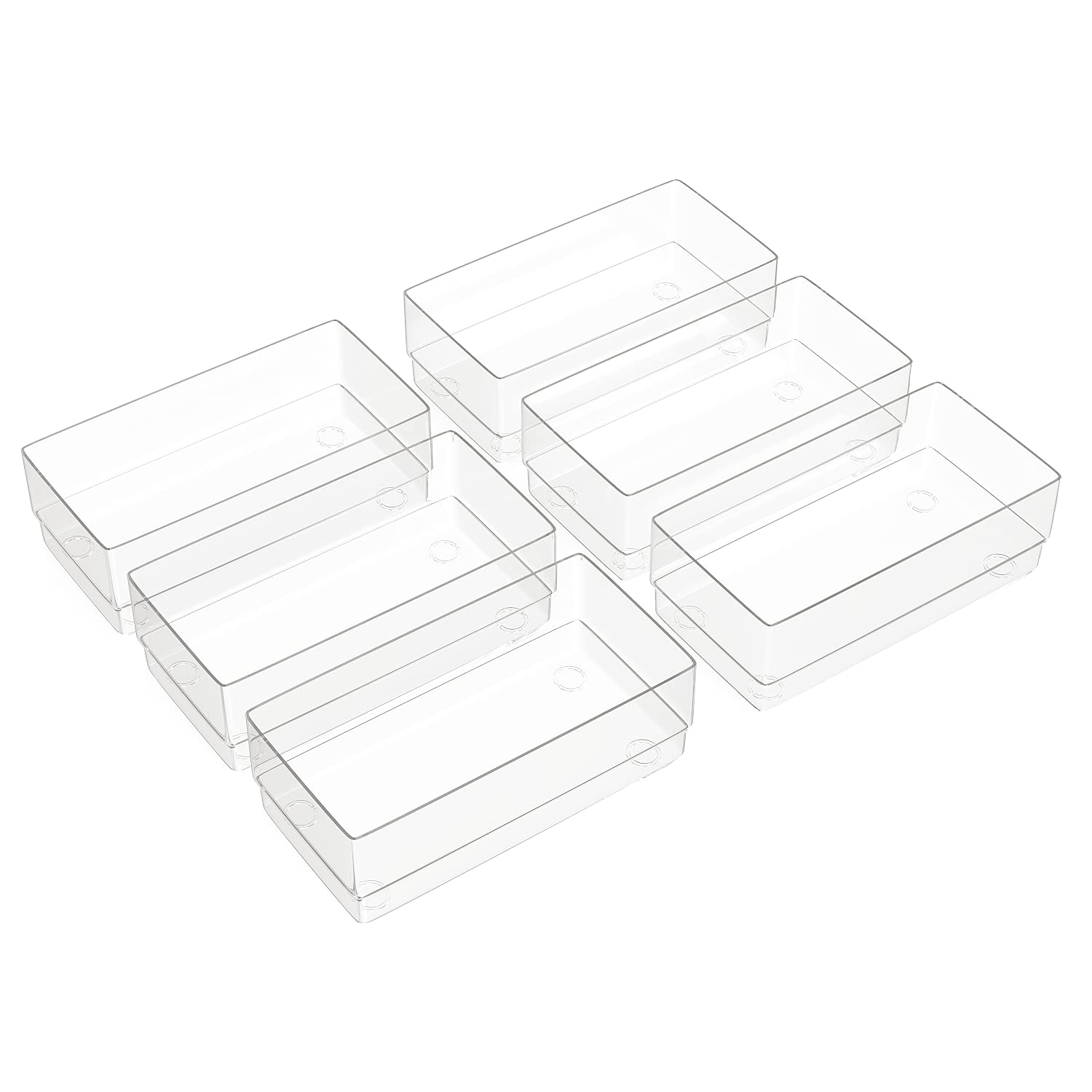 Gatton Design Desk Drawer Organiser Clear Plastic Trays | Set of 6 | Storage Organizer & Dividers | Organise Makeup, Toiletries & Stationary | Anti-Slip Feet & Stackable | (6x3x2in/15.2x7.6x5.1cm)