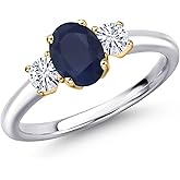 Gem Stone King 925 Silver and 10K Yellow Gold Blue Sapphire and White Moissanite Engagement Ring For Women | 1.32 Cttw | Oval 7X5MM | Gemstone September Birthstone