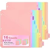 SUIN 8 Tab Binder Dividers with Pockets - Heavy Duty Plastic Dividers for 3 Ring Binder, Letter Size Poly Page Separators with Tabs &amp; Label Stickers, Diamond Texture, 8 Pastel Colors, 2-Pack