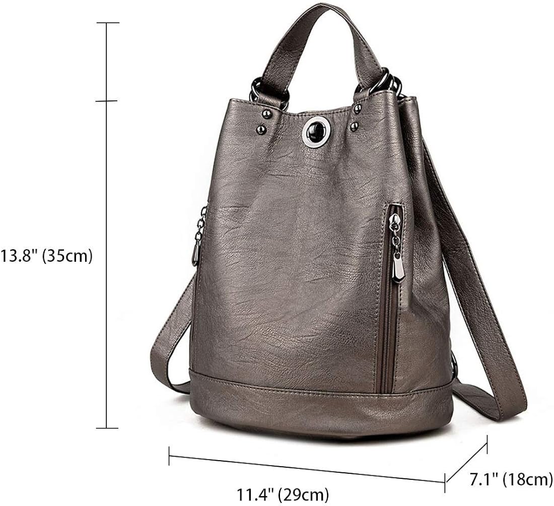 DEERWORD Womens Rucksack Backpacks Anti-Theft Totes Top-Handle Handbags Ladies PU Leather 6462 1pcs Set Golden V1 - Image 4