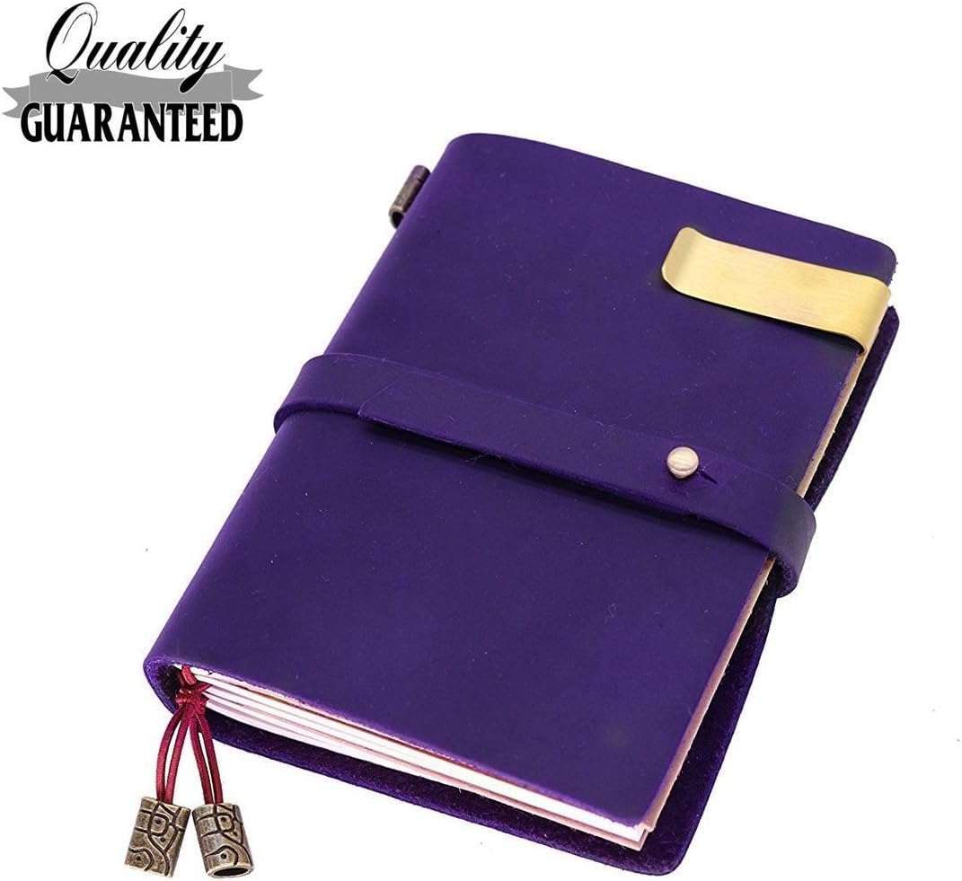 Sueroom-Newest Travel Journal Vintage Embossed Leather Notebook Imprint Monogram School Supplies Filler Leather Bound Journal Notebook-Purple