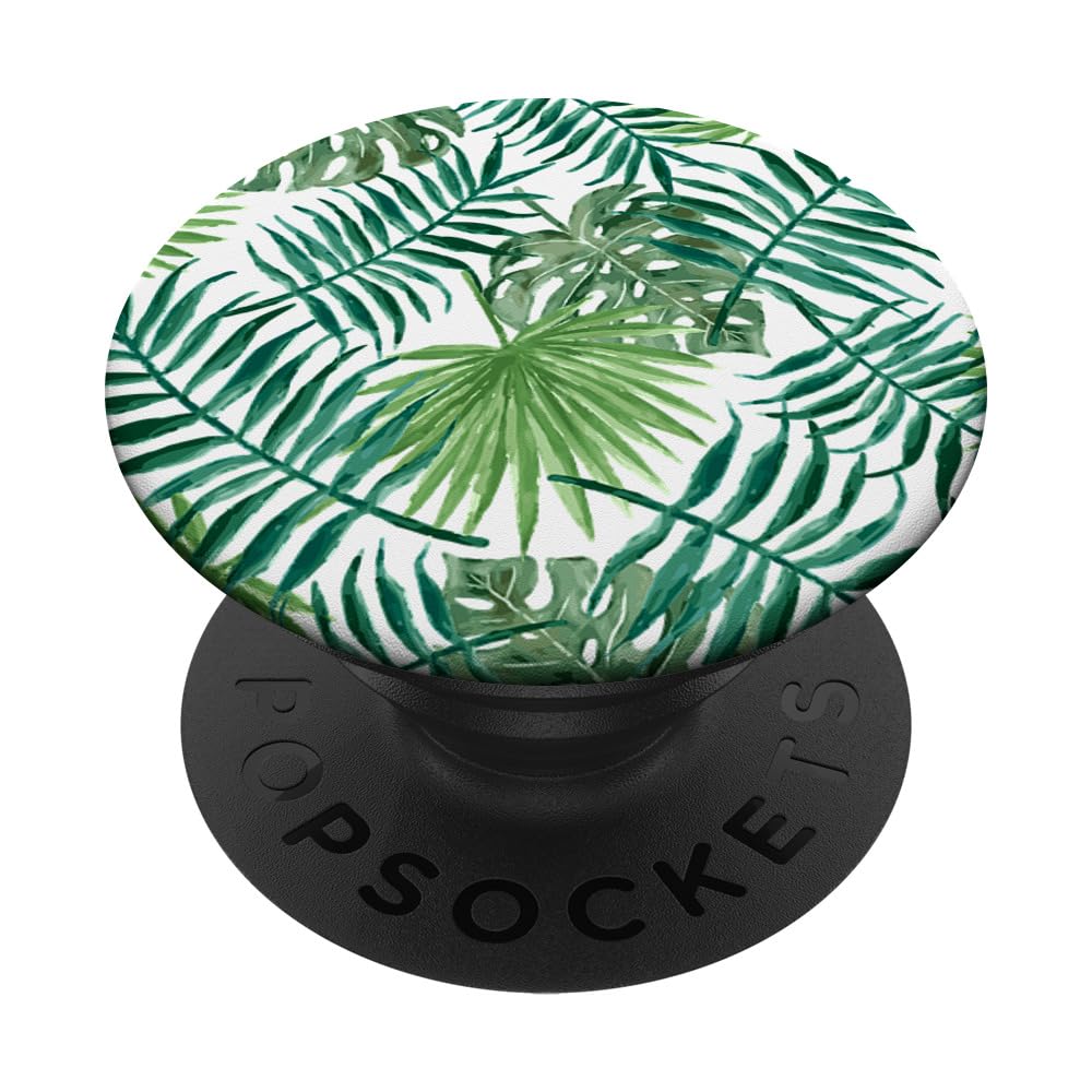 PopSockets Green Tropical Leaf Hawaiian Cell Phone Pop Out Button White PopSockets PopGrip: Swappable Grip for Phones & Tablets