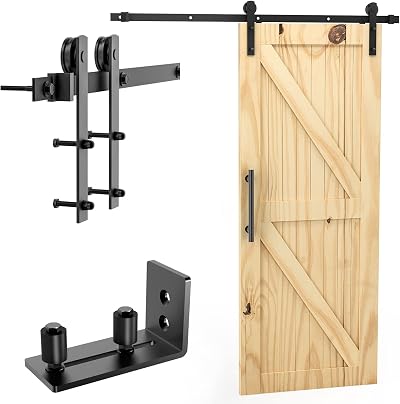 Signstek 6.6FT Sliding Barn Door Kit for Interior Wardrobe Track Black Hardware