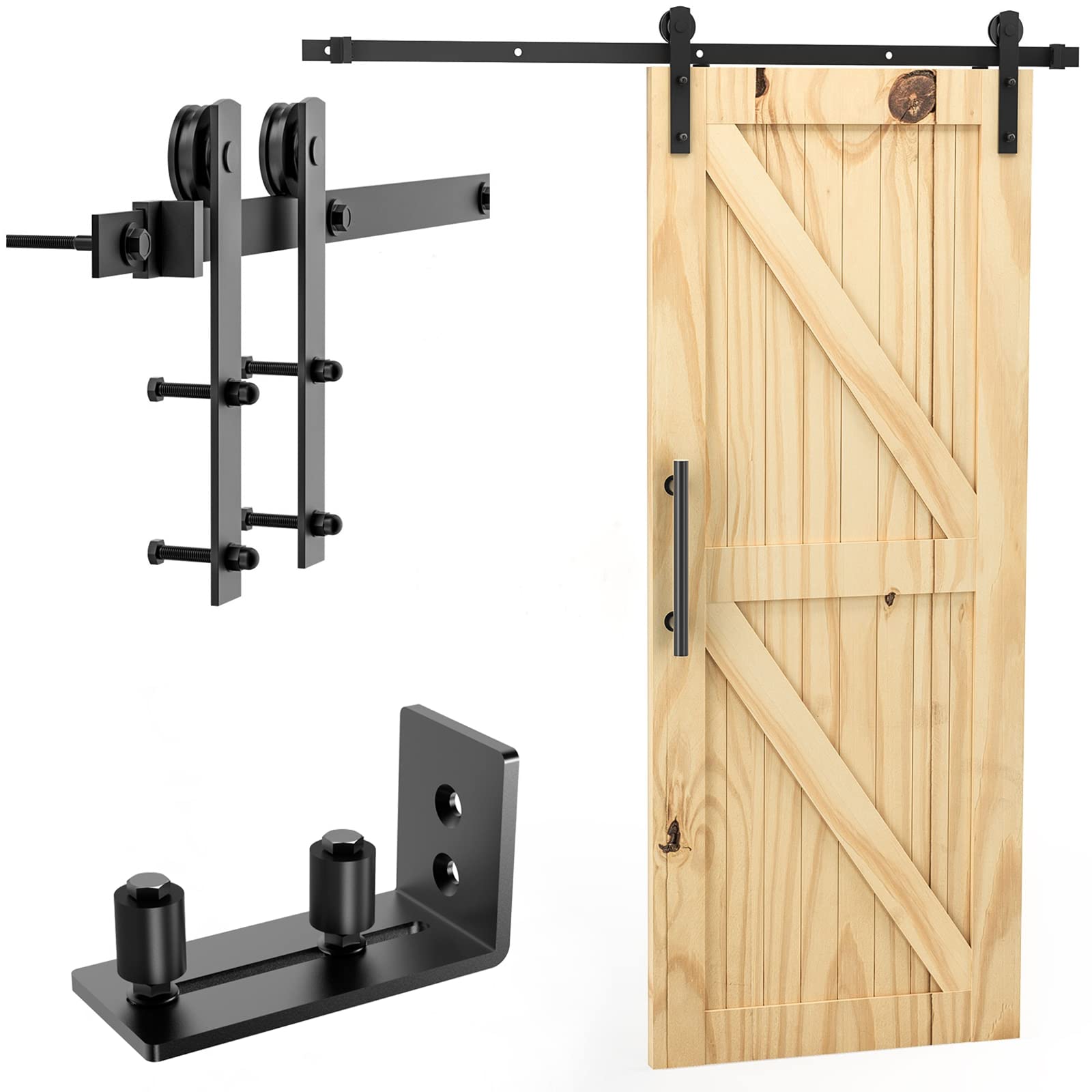 Signstek 6.6FT/200CM Sliding Barn Kit for Interior Wooden Sliding Wardrobe Track - Hardware Black with Floor Guide (I-Shaped Hanger) — image 1