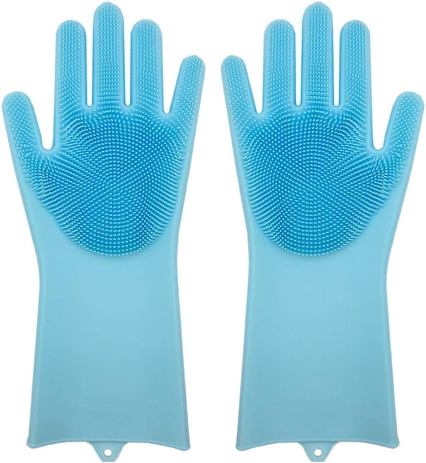 Aeoss Large Gloves Rubber Silicone Cleaning Brush Scrubber Gloves for Kitchen, Bathroom, Household Pet Car (SkyBlue)