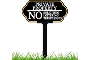 DXSIGN No Soliciting Sign for Front Door with Stake, Private Property No Trespassing Sign 14x7 inch/37 inch High for House and Yard (1-Pack)