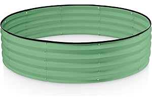 PLANT & PLOT Round Galvanized Raised Garden Bed // 4×4×1 ft Galvanized Raised Garden Beds Outdoor for Gardening, Vegetables, Flowers // Patented Tool-Free Design Round Planter (Light Green)