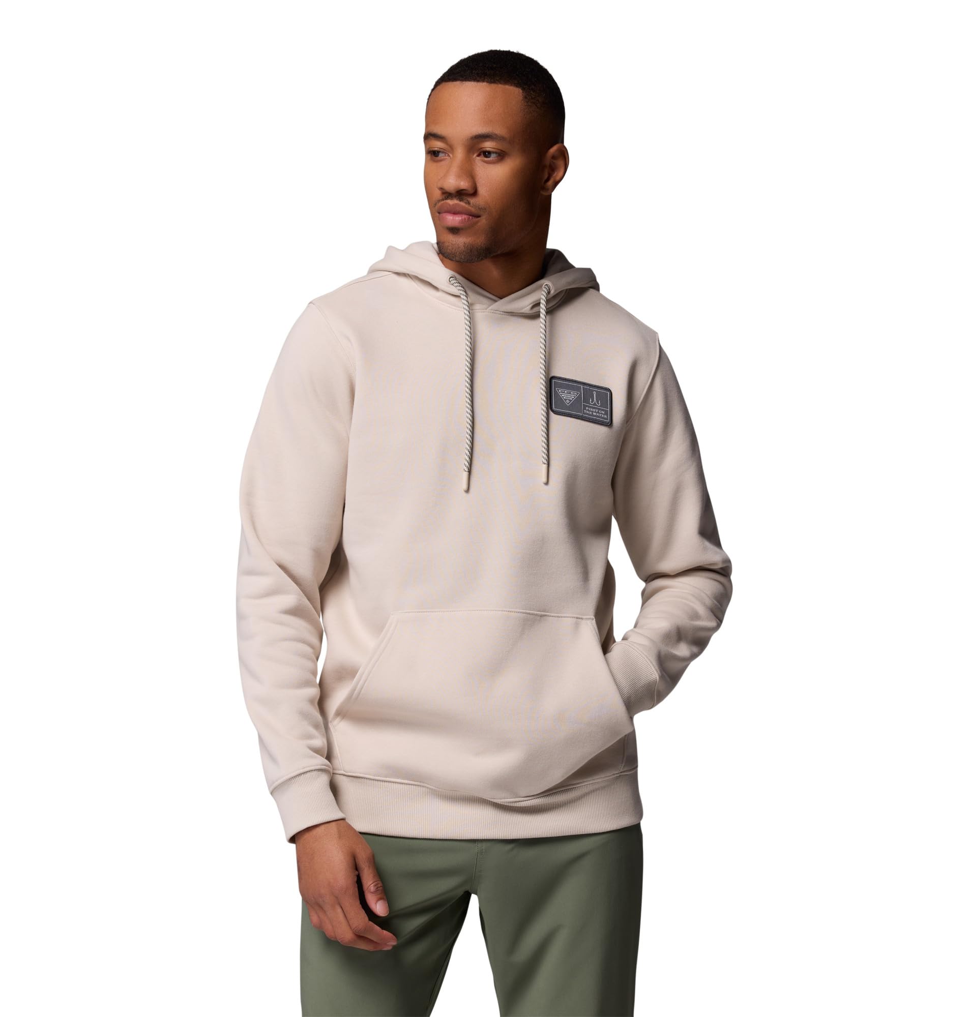 Columbia Mens PFG Castback Hoodie, Dark Stone/FOTW Hooks, Medium