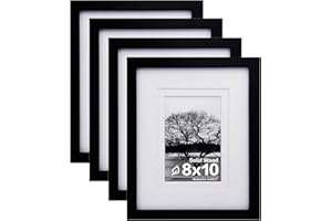 Egofine 8x10 Picture Frames Set of 4, Made of Solid Wood Covered by Plexiglass 4x6 and 5x7 with Mat or 8x10 without Mat, for Table Top Display and Wall Mounting Photo Frame Black