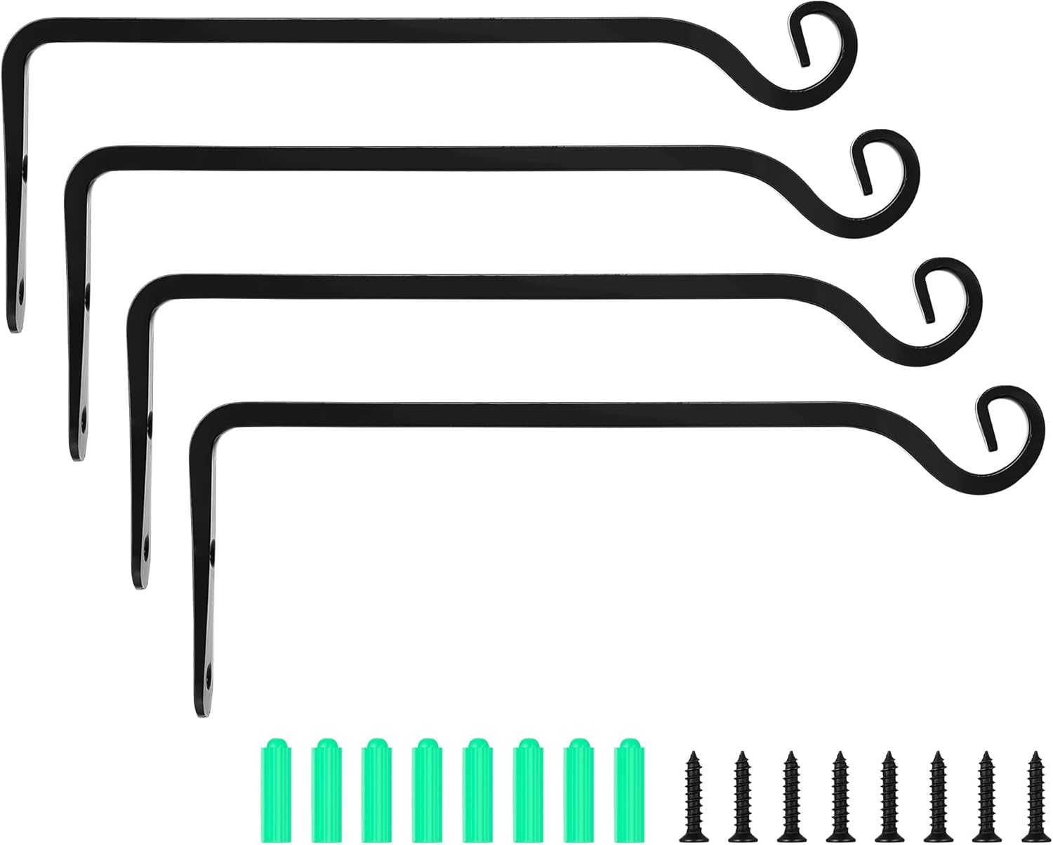 Outdoor Hanging Brackets - onepeng Plant Hanger Indoor/Outdoor 10 inch Metal Wall Plant Hook Decorative Plant Hanger for Bird Feeders, Planters, Lanterns, Wind Chimes, Home Decor(4Pack,Black)