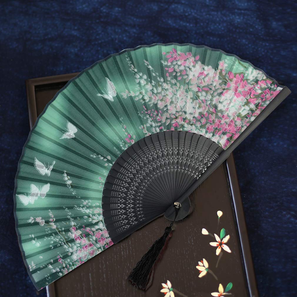 Yolyoo Hand Held Silk Folding Fans Chinese Japanese Bamboo Fans in Delicate Box,Chinese Vintage Retro Style Handcrafted Fans for Festival, Dance, Gift, Decorations