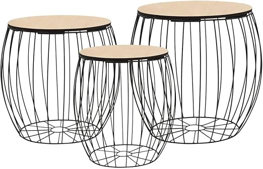 Amazon Com Vidaxl Coffee Table Set 3 Pieces Living Room Office Side End Couch Accent Tea Telephone Table Stand Furniture Poplar Plywood Iron Kitchen Dining