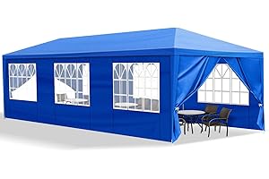 YTPPWN 10'x30'Party Canopy Tent, Outdoor Tent with 8 Removable Sidewalls, Waterproof Shelters Gazebo for BBQ, Birtheday Party, Wedding, Events, Backyard, Garden and Patio (10X30'+8 Sides Blue)