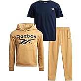 Reebok Boys Sweatsuit Set - 3 Piece Athletic Jogger Set with Fleece Pullover Hoodie Sweatshirt, Sweatpants & T-Shirt for Boys