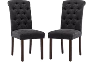 COLAMY Button Tufted Dining Chairs Set of 2, Parsons Upholstered Fabric Dining Room Chairs Kitchen Chairs with Wood Legs and 