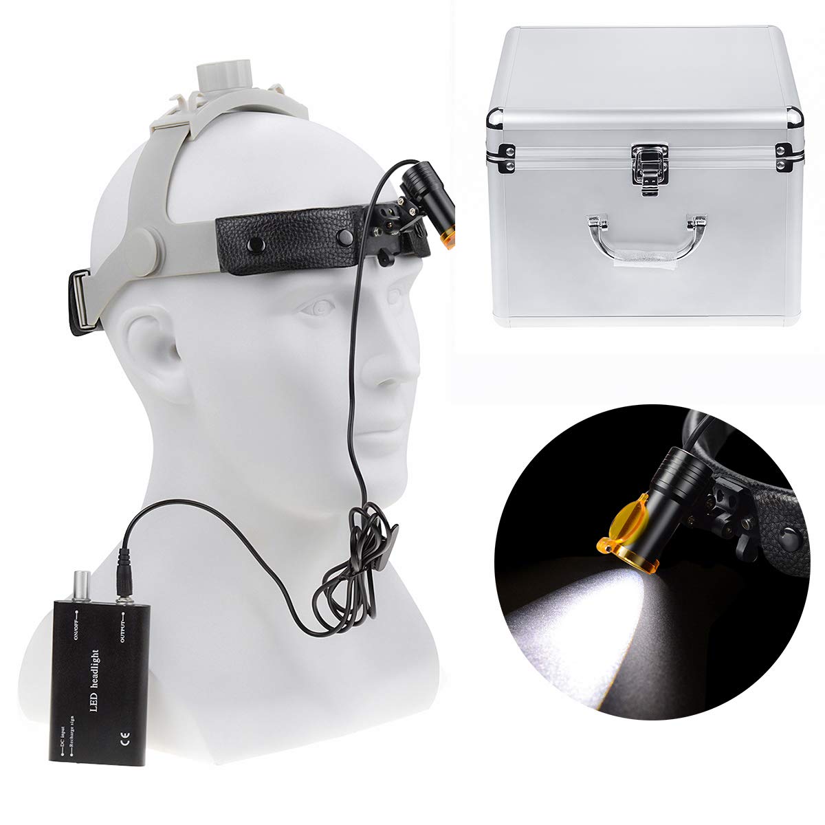 5W Surgical LED Headlight Medical High Light Spot Leather Headlamp Aluminum Box DY-007