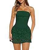 Wenrine Womens Strapless Mini Dress Sexy Lace Sleeveless Ruffle Tiered Summer Bodycon Party Club Tube Top Dresses