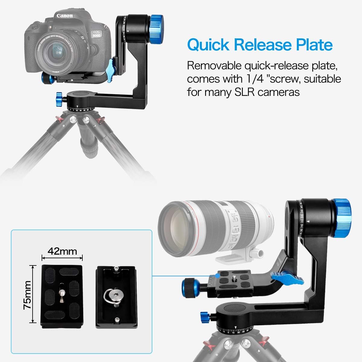 koolehaoda Gimbal Tripod Head 360° Panoramic Head with 75mm Quick
