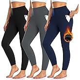 3 Pack Fleece Lined Leggings Women with Pockets -Warm Winter Yoga Pants for Women Thermal Running Workout Leggings