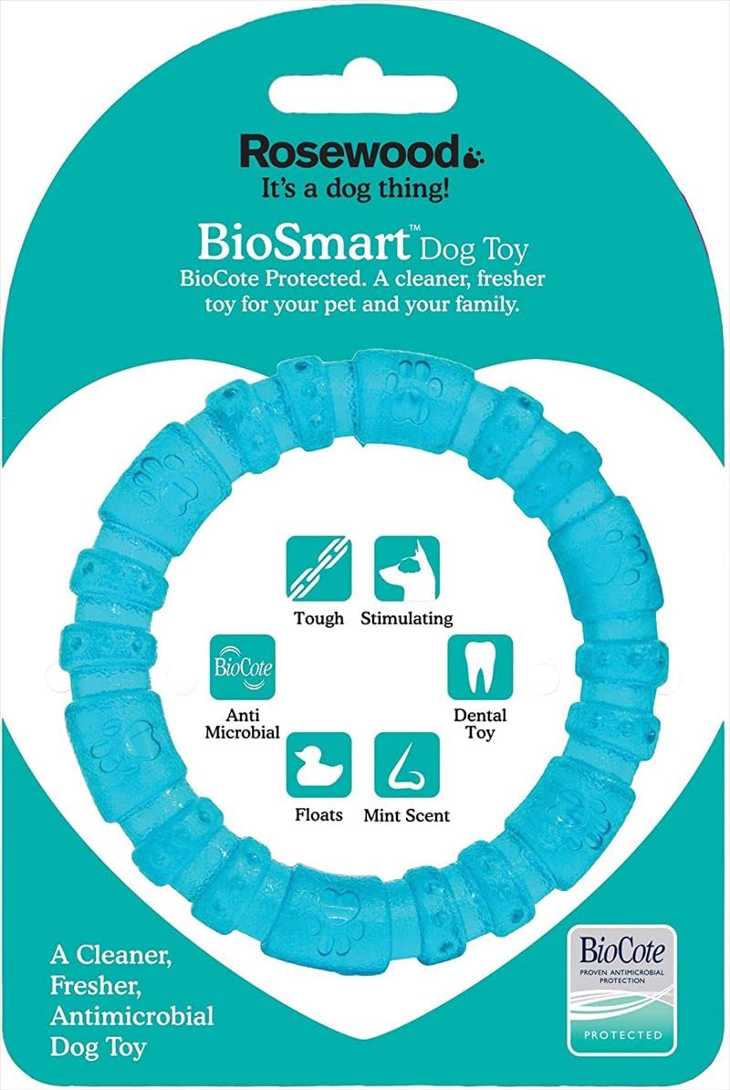 Rosewood BioSafe Puppy Ring - Hygienic Chew Toy for Puppies, Antimicrobial, Soothes Teething, Mint Scented, Promotes Dental Health, Suitable for Small Dog Breeds, Blue