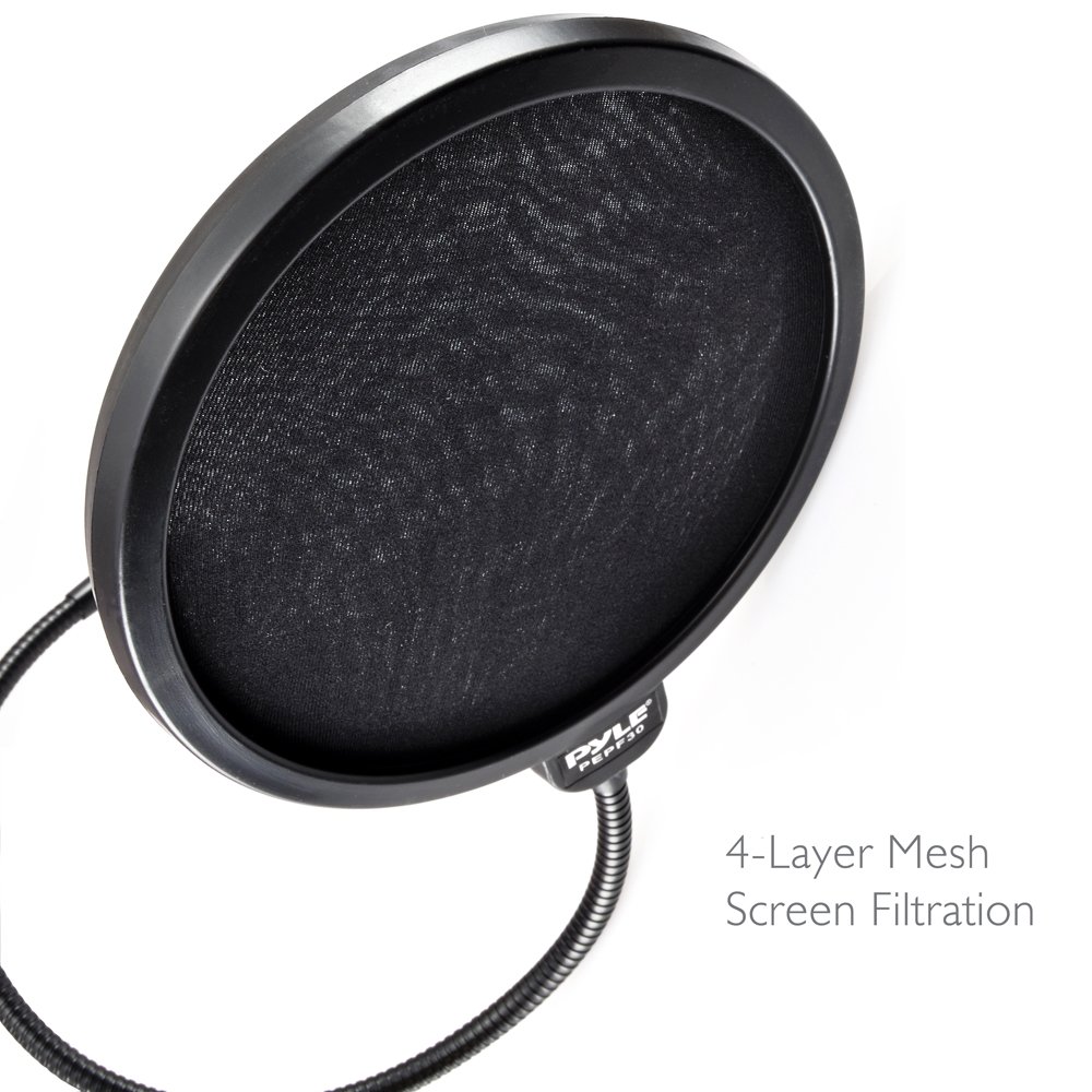 Pyle Professional Microphone Filter Screen-Mic Pop Blocker Mask Shield 4-Layer Mesh Wind Filtration 16