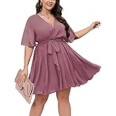 SCOMCHIC Women's Plus Size Summer Dresses Short Sleeve Wrap V Neck A Line Skater Mini Short Dress XL-4XL