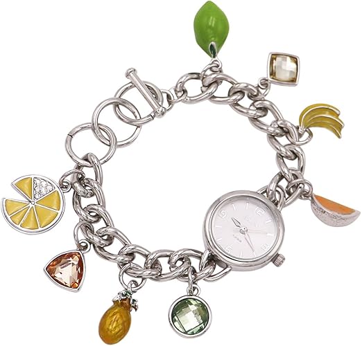 Amazon Com Rosemarie Collections Women S Whimsical Fruit Charms Metal Link Bracelet Watch Silver Watches