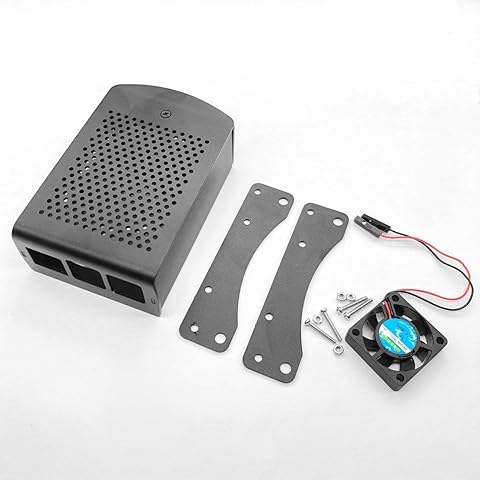 SKYYKS Para Raspberry Pi 4B Caja de Aluminio Caja de Carcasa de Metal Negro con Ventilador Caja Negra para RPI 4 Modelo B RPI 4B
