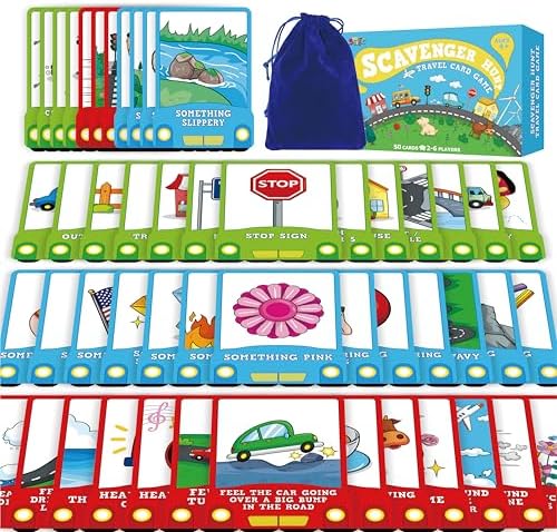50PCS Travel Scavenger Hunt Card Game, Road Trip Car Games Fun Eye Find & Seek Card Game Funny Activity for Activities for Family Vacations, Road Trips and Car Rides, Ages 4 and Up